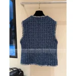 Chanel 25B Early Fall Collection 💙 Wang Yibo Inspired Sapphire Blue Vest - Crystal Button Tweed Waistcoat w/ Woven Pockets - Image 10
