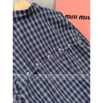 miumiu 2025SS Early Fall Collection 🆕 Classic Plaid Baseball Jacket - Notch Collar & Logo Appliqué w/ Contrast Sleeves - Image 11