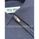miumiu 25SS Early Fall Collection 🔛 Women's Navy Cashmere Polo Tee - Zip-Up Collared Short Sleeve w/ Imported Goat Wool - Image 7