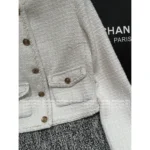 Chanel 2025B Early Fall Collection 🤍 Minimalist White Tweed Coat - Round Neck Woven Jacket w/ Textured Bouclé - Image 5