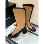 Chanel 🤎 25A Fall/Winter New Handcraft Studio Collection — Premium Suede & Leather Patchwork Mid-Calf Block Heel Boots - Image 24