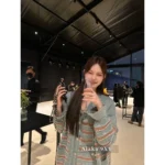 Chanel 24K Haute Atelier Collection 🤎 100% Cashmere Cardigan - V-Neck Striped Knit with Beaded Ruffle Sleeves - Image 14
