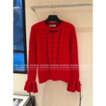 VALENTINO 2025SS Early Fall Collection 🎀 Bow Tie Ribbon Knit Sweater - 100% Wool Cable Knit Pullover with Lace Detailing - Image 7