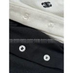Celine 25SS Early Fall Collection 🔎 100% Comfort Cotton Tee - Embroidered Logo Round Neck Button-Detail Long Sleeve - Image 4