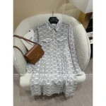 Celine 25SS Spring/Summer Collection 🆕 Print Logo Dress - Notch Collar 100% Mulberry Silk Dress (Lined) - Image 8