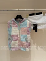 Chanel 25M Early Fall Collection 🌈 Macaron Color-Block Vest - Terry Fabric Hooded Sleeveless Top & V-Cardigan - Image 11