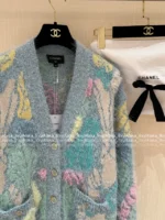 Chanel 25B Early Fall Collection 🌈 Macaron Ice Blue Tie-Dye Cardigan - Long-Hair Mohair/Wool Blend Knit Coat - Image 11