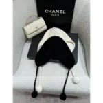 Chanel 2025B Fall/Winter Collection 🤍 Pom-Pom Beanie w/ Drop Pendant - Imported Cashmere Earflap Hat (Russian-Style Knit) - Image 12