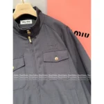 miumiu 2025SS Early Fall Collection 🆕 Women's Baseball Jacket - Metallic Button Stand Collar w/ Utility Pockets (American Retro Style) - Image 5