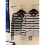 LOROPIANA 2025SS Early Fall Collection 💰 "Old Money" Striped Cashmere Cardigan - Crew Neck Logo Knit w/ Timeless Silhouette - Image 2