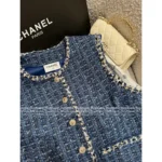 Chanel 25B Early Fall Collection 💙 Wang Yibo Inspired Sapphire Blue Vest - Crystal Button Tweed Waistcoat w/ Woven Pockets - Image 9