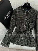 Chanel 2025A Fall/Winter Haute Atelier Collection 📜 Green Vintage Tweed Set - Belted Robe Blazer & Matching Midi Skirt - Image 25