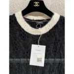 Chanel 🖤 2025B Early Autumn New Collection Black & White Colorblock Mohair/Wool-Silk V-Neck Knit Cardigan / Pullover Sweater for Women - Image 5