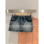 miumiu 2025SS New Collection 🤠 Patchwork Denim Set - Crinkle Dyed Pocket Jacket/Skirt/Straight Pants - Image 6