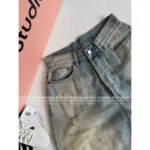 ACNE STUDIOS 2025 New Collection 🪐 Heavy Enzyme Wash Wide-Leg Jeans - Leather Patch Pocket Denim Pants - Image 4