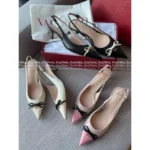 VALENTINO 2025P Spring/Summer Collection 🎀 Leather Bow Kitten Heels - Handcrafted 3D Bow Pointed-Toe Sandals - Image 3