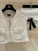 Chanel 2025A Early Fall Collection 🤍 Socialite Style Vest - Crochet Pocket & Crystal Button Waistcoat Women's Top - Image 23