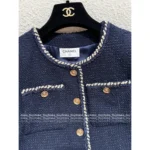 Chanel 2025A Early Fall Haute Atelier Collection 💙 Women's Navy Tweed Short-Sleeve Jacket - Round Neck + Four-Pocket Design - Image 10