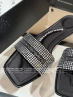 ALEXANDERWANG 2025SS Spring/Summer Collection 🎀 Crystal-Embellished Logo Slides - Leather-Sole Women's Sandals - Image 22