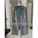 CHROME HEARTS 2025SS Spring/Summer Collection 🌈 Rainbow Cross Logo Jeans - High-Waisted Slimming Wide-Leg Pants 👖