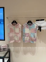 Chanel 25M Early Fall Collection 🌈 Macaron Color-Block Vest - Terry Fabric Hooded Sleeveless Top & V-Cardigan - Image 10