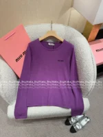 miumiu Stunning New Colorway 💜 25SS Spring/Summer Collection - Jacquard Letter Logo Embroidered Long-Sleeve Knit (Brightening & Flattering~) - Image 2