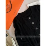 Hermes 2025 Early Fall Collection 🍊 Jacquard Knit Top w/ Crystal Buttons - Peplum Hem & Cinched Waist - Image 12