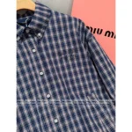 miumiu 2025SS Early Fall Collection 🆕 Classic Plaid Baseball Jacket - Notch Collar & Logo Appliqué w/ Contrast Sleeves - Image 9