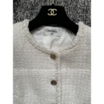 Chanel 2025B Early Fall Collection 🤍 Minimalist White Tweed Coat - Round Neck Woven Jacket w/ Textured Bouclé - Image 4