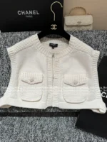 Chanel 2025A Early Fall Collection 🤍 Socialite Style Vest - Crochet Pocket & Crystal Button Waistcoat Women's Top - Image 22