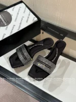 ALEXANDERWANG 2025SS Spring/Summer Collection 🎀 Crystal-Embellished Logo Slides - Leather-Sole Women's Sandals - Image 21