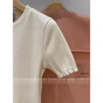 miumiu 2025 Spring/Summer New Collection 🤍 Classic Logo Beaded Top - Heavyweight Crystal Embroidered Round Neck Sheer Top - Image 15