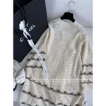 Chanel 2025B Early Fall Collection 🖤 Gold-Thread Embroidered Dress - Crystal Logo Round Neck Relaxed Fit - Image 12