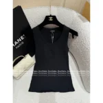 Chanel 2025A New Collection 🤍 Heart Jacquard Logo Top - Cotton Ribbed Sleeveless Vest / Short Sleeve Tee - Image 13