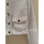 Chanel 2025B Early Fall Collection 🤍 Minimalist White Tweed Coat - Round Neck Woven Jacket w/ Textured Bouclé - Image 3