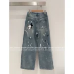CHROME HEARTS 🖤 2025 Early Fall New Collection — Colorblock Leather Cross Logo High-Waist Slimming Enzyme-Washed Wide-Leg Jeans - Image 9