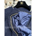 Chanel 2025A Early Fall Haute Atelier Collection 💙 Women's Navy Tweed Short-Sleeve Jacket - Round Neck + Four-Pocket Design - Image 8