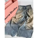 ACNE STUDIOS 2025 New Collection 🪐 Heavy Enzyme Wash Wide-Leg Jeans - Leather Patch Pocket Denim Pants - Image 2