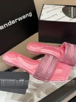 ALEXANDERWANG 2025SS Spring/Summer Collection 🎀 Crystal-Embellished Logo Slides - Leather-Sole Women's Sandals - Image 20