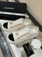 Chanel 2025B Early Fall Collection 🔍 Platform Biscuit Sneakers - Metallic Logo & Color-Block Design (3 Colors) - Image 10