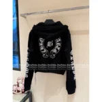 CHROME HEARTS 2025 Early Fall Collection 🖤 Bella Collab Cropped Hoodie - Sanskrit Cross Print & Zip-Up Streetwear - Image 4