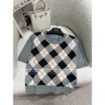 Prada 25SS Early Fall Collection 🧑‍🎓 British Academic Style Sweater - 100% Wool Round Neck Plaid Pullover - Image 14