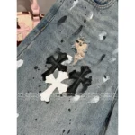 CHROME HEARTS 🖤 2025 Early Fall New Collection — Colorblock Leather Cross Logo High-Waist Slimming Enzyme-Washed Wide-Leg Jeans - Image 8