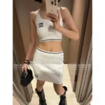 miumiu 25SS Spring/Summer Collection 🤍 Panda Color-Block Set - Sleeveless Knit Tank & Bodycon Skirt w/ Letter Logo - Image 14