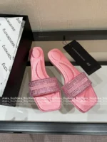 ALEXANDERWANG 2025SS Spring/Summer Collection 🎀 Crystal-Embellished Logo Slides - Leather-Sole Women's Sandals - Image 19