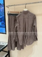 Loewe 2025SS Designer Embroidery Set 🤎 Back-Slit Plaid Shirt + Asymmetric Skirt - Autumn New Arrival - Image 17