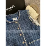Chanel 25B Early Fall Collection 💙 Wang Yibo Inspired Sapphire Blue Vest - Crystal Button Tweed Waistcoat w/ Woven Pockets - Image 6