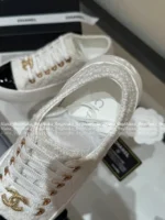 Chanel 2025B Early Fall Collection 🔍 Platform Biscuit Sneakers - Metallic Logo & Color-Block Design (3 Colors) - Image 8