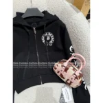 CHROME HEARTS 2025 Early Fall Collection 🖤 Bella Collab Cropped Hoodie - Sanskrit Cross Print & Zip-Up Streetwear - Image 2