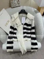 Dior 2025 Early Fall Collection ⭐️ Ruffle Fringe Sweater - Black & White Contrast Embroidered Pullover - Image 11